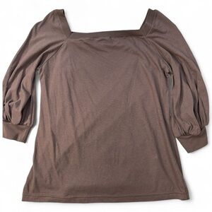 Spiritex Mushroom/Mauve 3/4 sleeve USA made cotton top, women’s Lg, square neck